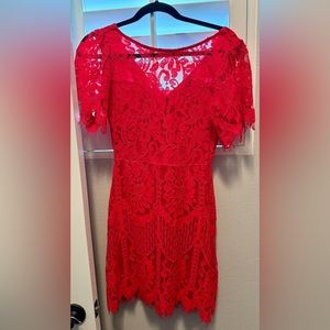 Red Lace Short Sleeve Dress
